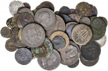 Lote de 62 monedas, desde 1484 hasta el s. XX, la mayoría catalanas. Incluye 3 extranjeras. Imprescindible examinar. BC-/MBC+.