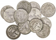 Guatemala. 1889 a 1898. 1/4 de real. Lote de 13 monedas. A examinar. MBC/EBC.