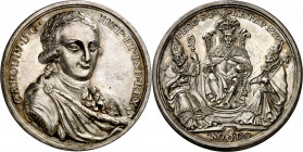 1789. Carlos IV. Sevilla. Proclamación. (Ha. 95) (RAH. 386) (Ruiz Trapero 170) (V. 98) (V.Q. 13147). Bella. Plata. 20,29 g. Ø35 mm. EBC+.