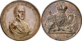 1808. Fernando VII. México. Proclamación. (Ha. 29 var. metal) (Medina 315) (Ruiz Trapero 342) (V. 222) (V.Q. 13288 var. metal). Grabador: F. Gordillo....