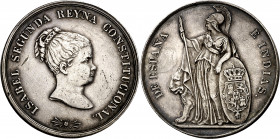 s/d (1843). Isabel II. Barcelona. Mayoría de edad. (O'Connor pág. 242) (V.Q. 14284). Rayitas. Rara. Plata. 23,82 g. Ø31 mm. MBC.