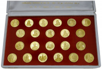 Vaticano. Concilios Ecuménicos. Estuche con 22 medallas con diferentes Papas, con certificado. Oro. 384,80 g. Proof.