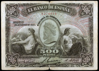 1907. 500 pesetas. (Ed. B100) (Ed. 316). 28 de enero. Roturas. Raro. (BC+).