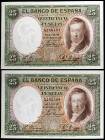 1931. 25 pesetas. (Ed. C9) (Ed. 358). 25 de abril, Vicente López. Pareja correlativa. Esquinas levemente dobladas. S/C-.