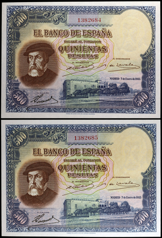 1935. 500 pesetas. (Ed. C16) (Ed. 365). 7 de enero, Hernán Cortés. Pareja correl...