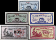 1937. Asturias y León. 25, 40, 50 céntimos, 1 y 2 pesetas. (Ed. C45 a C49) (Ed. 394 a 398). 5 billetes, serie completa. S/C-/S/C.