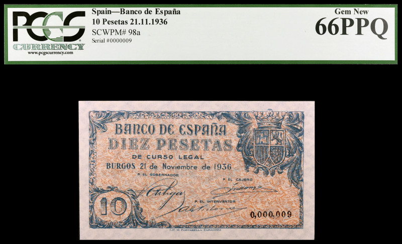 1936. Burgos. 10 pesetas. (Ed. D19) (Ed. 418). 21 de noviembre. Numeración 00000...