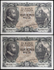 1940. 25 pesetas. (Ed. D37) (Ed. 436). 9 de enero, Juan de Herrera. Pareja correlativa, serie A. Doblez central. Apresto. EBC.