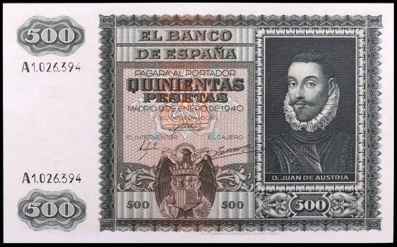 1940. 500 pesetas. (Ed. D40) (Ed. 439). 9 de enero. Don Juan de Austria. Raro as...