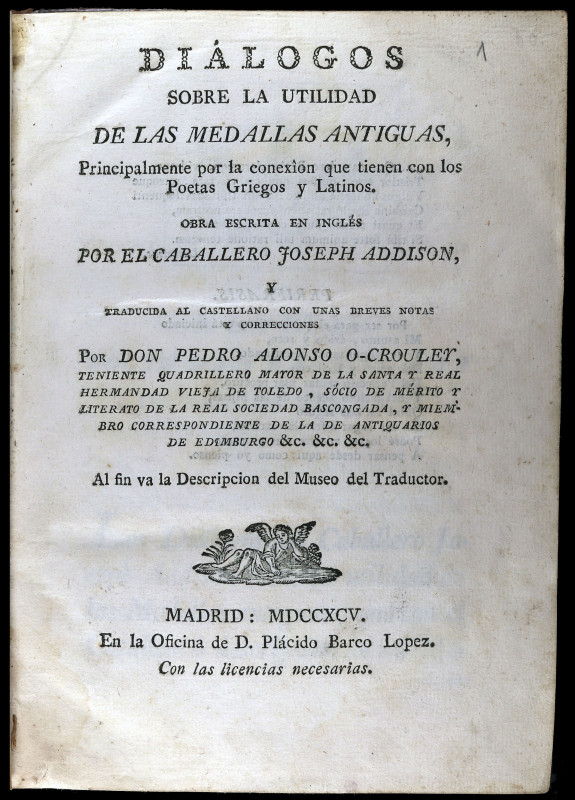 ADDISON, Joseph: "Diálogos sobre la utilidad de las Medallas Antiguas, principal...