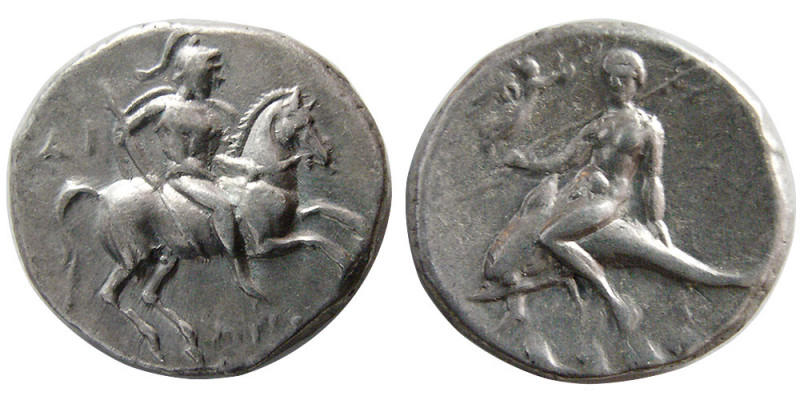 CALABRIA, Tarentum. Ca. 280-228 BC. AR Stater (6.50 gm; 20 mm). Warrior, wearing...