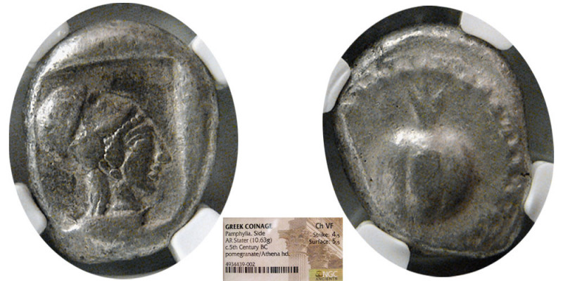 PAMPHYLIA, Side. Ca. 5th. Century BC. AR Stater (10.63 gm). Athena's head right ...