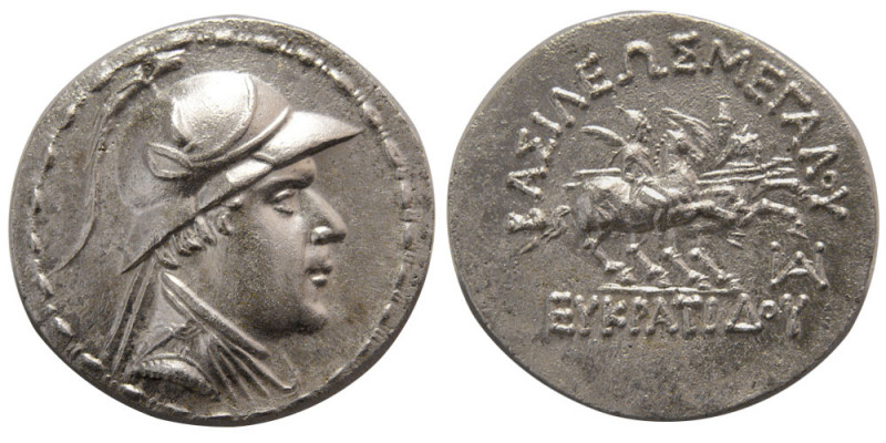 BAKTRIAN KINGS, Eukratides I. AD. 171-145. AR Tetradrachm (16.82 gm; 34 mm). Dia...