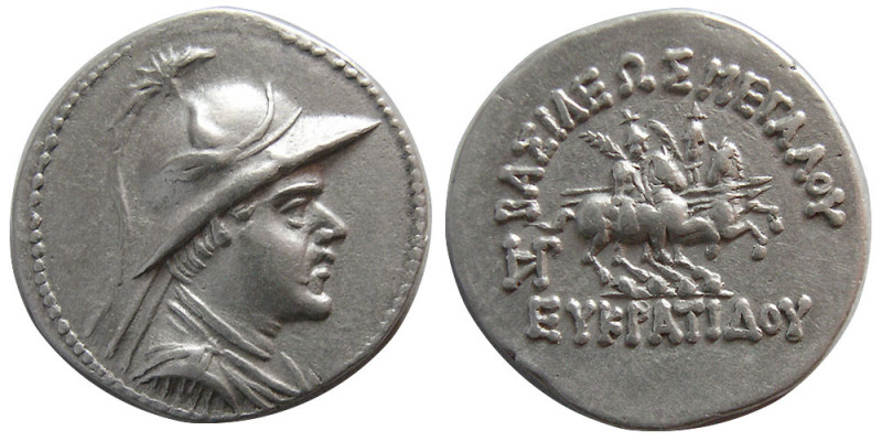 KINGS of BAKTRIA, Eukratides. 171-145 BC. AR Drachm (4.26 gm; 19 mm). Diademed a...