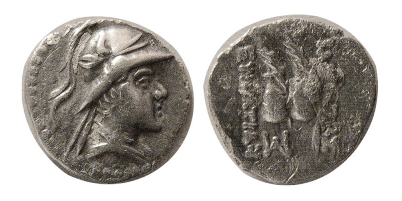 KINGS of BAKTRIA, Eukratides. I ca. 171-145 BC. AR Obol (0.48 gm; 10 mm). Diadem...
