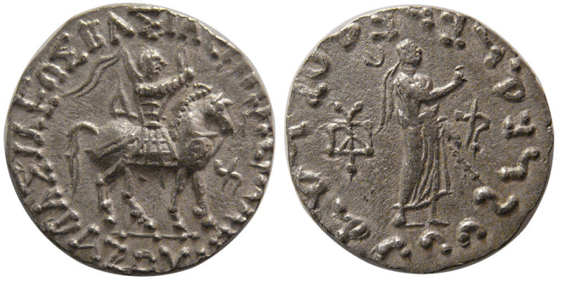 INDO-SCYTHIAN KINGS, Azes I. 53-35 BC. AR Tetradrachm (9.82 gm; 25 mm). Azes on ...