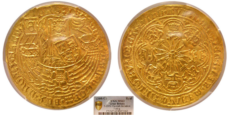 GREAT BRITAIN, Edward IV. (1st Reign, 1461-70) Flemish gold Ryal (7.60 gm; 38 mm...