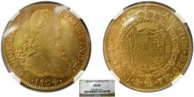 SPANISH COLONIAL, Mexico. Carol IIII. Gold 8 Escudos. 1804-MO-TH. NGC AU 58.