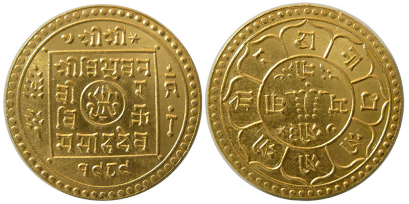 NEPAL, Ashraphi (Tola), VS 1989 (1932). Gold Tola (12.34 gm; 26 mm). KM 703-1; F...