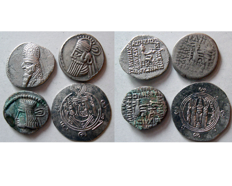 Group lot of 4 Coins. Includes 3 Parthian drachms and one Taberistan Hemidrachm....