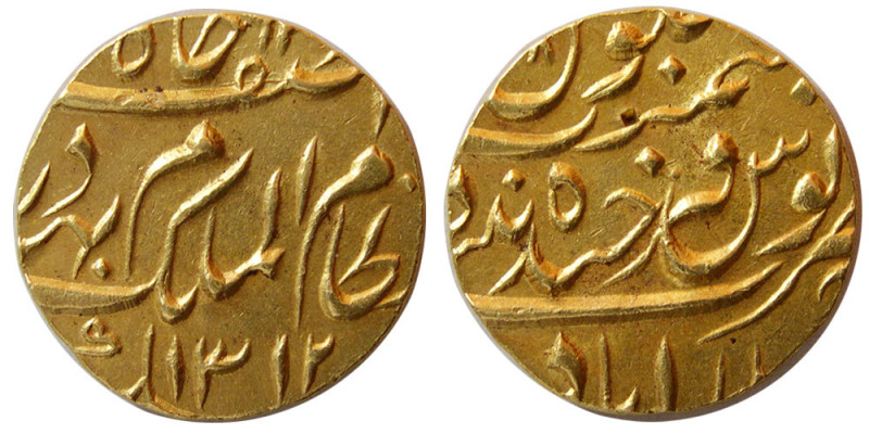 INDIA, Mughul Empire. Mir Mahhub. 1869-1911 AD. Gold Ashrafi (11.22 gm; 22 mm). ...