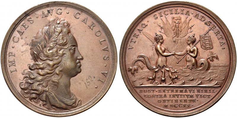 PALERMO. Carlo VI d'Asburgo, Imperatore d'Austria, 1711-1740.
Medaglia 1720. Æ ...