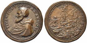 ROMA. Pio V (Antonio Michele Ghislieri), 1566-1572.
Medaglia 1571 opus Giovanni Federico Bonzagni, detto Parmense. Æ gr. 26,52 mm. 37
Dr. PIVS V PON...