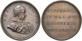 ROMA. Leone XII (Annibale Sermattei della Genga), 1823-1829.
Medaglia 1823 opus L. Caputi. Æ gr. 44,52 mm 45
Dr. LEO XII P M. Busto a d. con zucchet...