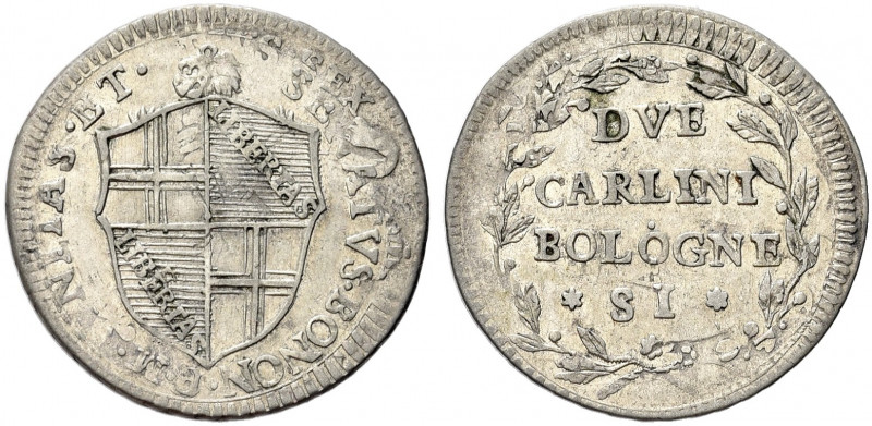 BOLOGNA. Governo Popolare, 1796-1797.
Due Carlini 1796. Ag gr. 5,43
Dr. COMVNI...