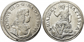 FIRENZE. Cosimo III de’Medici, Granduca di Toscana, 1670-1723.
Testone 1676 (busto piccolo). Ag gr. 8,87
Dr. COSMVS III D G MA D ETRV VI. Busto drap...