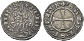 MACERATA. Giovanni XXII (Jacques Arnaud d’Euse), 1316-1334.
Grosso. Ag gr. 2,08
Dr. PP IOh - ANNES. Il Pontefice seduto in trono frontale.
Rv. SALV...