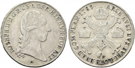 MILANO. Giuseppe II d'Asburgo Lorena, 1780-1790.
1/2 Crocione 1789. Ag gr. 14,57
Dr. IOSEPH II D G R I S A GER HIE HVN BOH REX. Testa laureata a d....