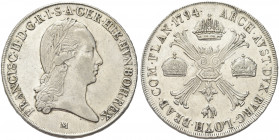MILANO. Francesco I (II) d'Asburgo Lorena, Duca di Milano e Mantova, 1792-1800.
Crocione 1794. Ag gr. 29,24
Dr. FRANCISC II D G R I S A GER HIE HVN ...