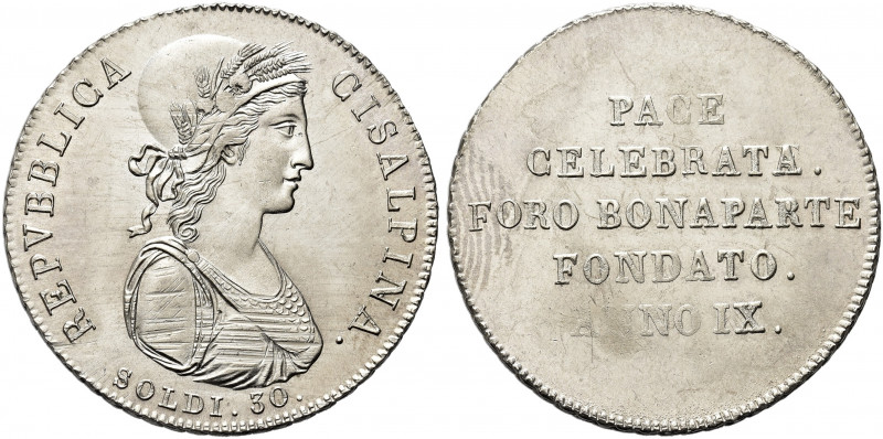 MILANO. Repubblica Cisalpina, 1800-1802.
30 Soldi a. IX (1801), busto medio. Ag...