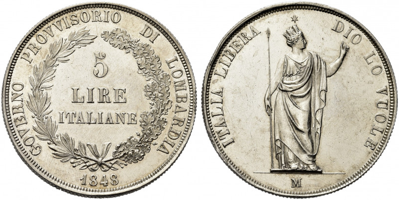 MILANO. Governo Provvisorio di Lombardia, 1848.
5 Lire 1848 rami corti, base sp...