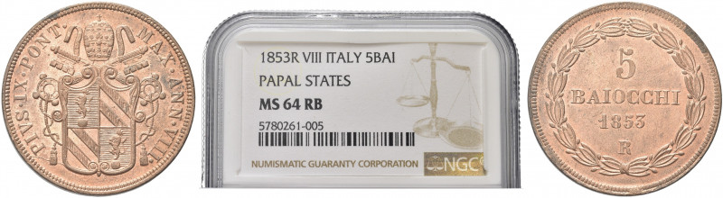 ROMA. Pio IX (Giovanni Maria Mastai Ferretti), 1846-1878.
5 Baiocchi 1853 a. VI...