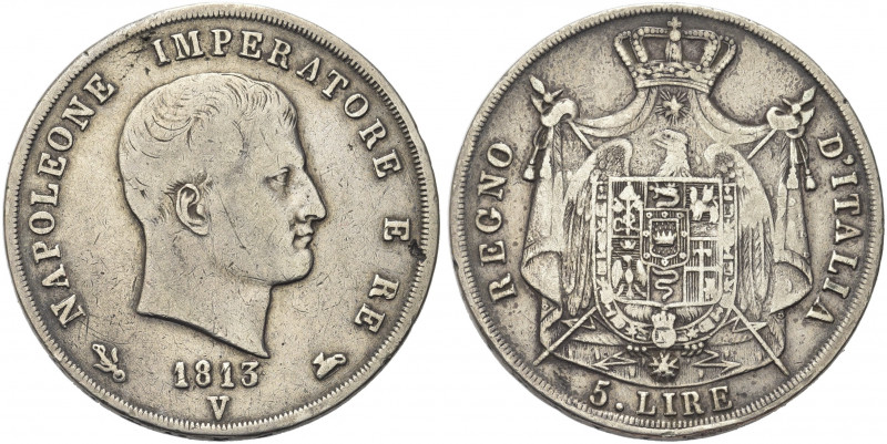 VENEZIA. Napoleone I Re d’Italia, 1805-1814.
5 Lire 1813 II Tipo, puntali aguzz...