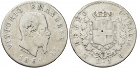 REGNO D’ITALIA. Vittorio Emanuele II, 1861-1878.
Lira 1861 Torino, I° Tipo. Ag 
Dr. Testa del sorvano rivolta a d.
Rv. Stemma sabaudo crociato sorm...