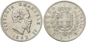 REGNO D’ITALIA. Vittorio Emanuele II, 1861-1878.
Lira 1862 Torino, I° Tipo. Ag 
Dr. Testa del sovrano rivolta a d.
Rv. Stemma sabaudo crociato sorm...