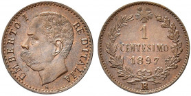 REGNO D’ITALIA. Umberto I, 1878-1900.
Centesimo 1897. Cu 
Dr. Testa del sovrano rivolta a s.


Rv. Su tre righe valore e data, circondati da due ...