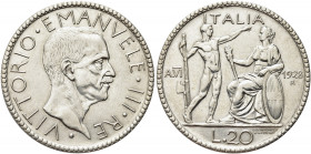 REGNO D’ITALIA. Vittorio Emanuele III, 1900-1943.
20 Lire 1928 a. VI Roma, Littore. Ag 
Dr. Testa del sovrano rivolta a d.
Rv. Figura eretta di lit...