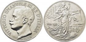 REGNO D’ITALIA. Vittorio Emanuele III, 1900-1943.
5 Lire 1911 Roma, Cinquantenario. Ag 
Dr. Testa scoperta del sovrano rivolta a s.




Rv. Sul...