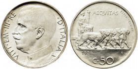 REGNO D’ITALIA. Vittorio Emanuele III, 1900-1943.
50 Centesimi 1926 Roma, Leoni, Esperimento Tecnico ristampa su lira argento. Ni gr. 4,84 mm. 24
Dr...