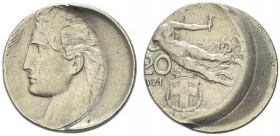 REGNO D’ITALIA. Vittorio Emanuele III, 1900-1943.
Curiosità o Difetto di conio 20 Centesimi 1921 Roma, Libertà Librata. Ni 
Dr. Profilo di testa mul...