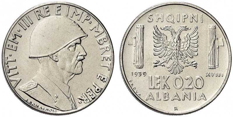 REGNO D’ALBANIA. Vittorio Emanuele III, 1939-1943.
0,20 Lek 1939 a. XVIII Roma ...