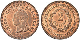 AMERICA CENTRALE. Repubblica federale, 1823 - 1840.
2 Centesimi 1889 PROVA. Æ gr. 10,03
Dr. UNION CENTRO AMERICANA. Testa muliebre a s., con berrett...