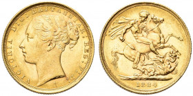 AUSTRALIA. Regina Vittoria, 1837-1901.
Sterlina 1884, zecca di Sydney. Au gr. 7,96
Dr. Testa diademata a s.


Rv. San Giorgio a cavallo trafigge ...