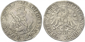 AUSTRIA. Ferdinando I, 1522-1564.
Tallero s.d. (dal 1546), Hall. Ag gr. 28,32
Dr. FERDI D G RO VNG BOE DAL CRO ZCR REX. Busto a d. dell’Imperatore F...