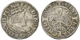 AUSTRIA. Ferdinando I, 1522-1564.
3 Kreuzer o Groschen 1534, Vienna. Ag gr. 2,33
Dr. FERDINAND G RO VNG BO R. Busto coronato a d.
Rv. HINF - HI AR ...