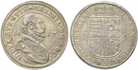AUSTRIA. Massimiliano Arciduca, 1612-1618.
Tallero 1617, Hall. Ag gr. 28,35
Dr. MAXIMIL D G ARC - AV DVX BVR STIR. Busto corazzato a d.; ai lati, 16...